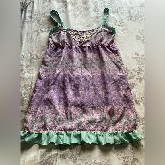 Anthropologie Feather Bone 100% Silk Purple Mini Slip Dress Small Fairycore - Picture 5 of 8